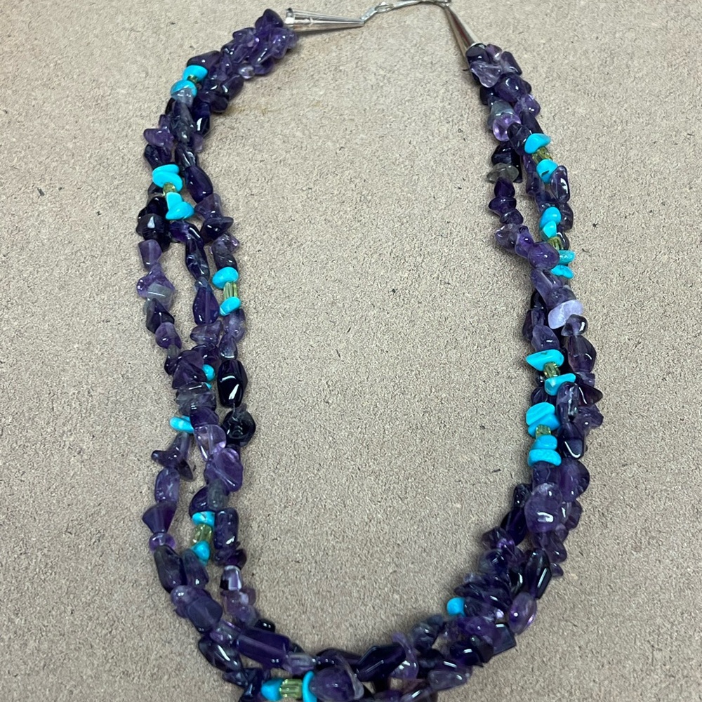 Vtg sterling amethyst/turquoise necklace
